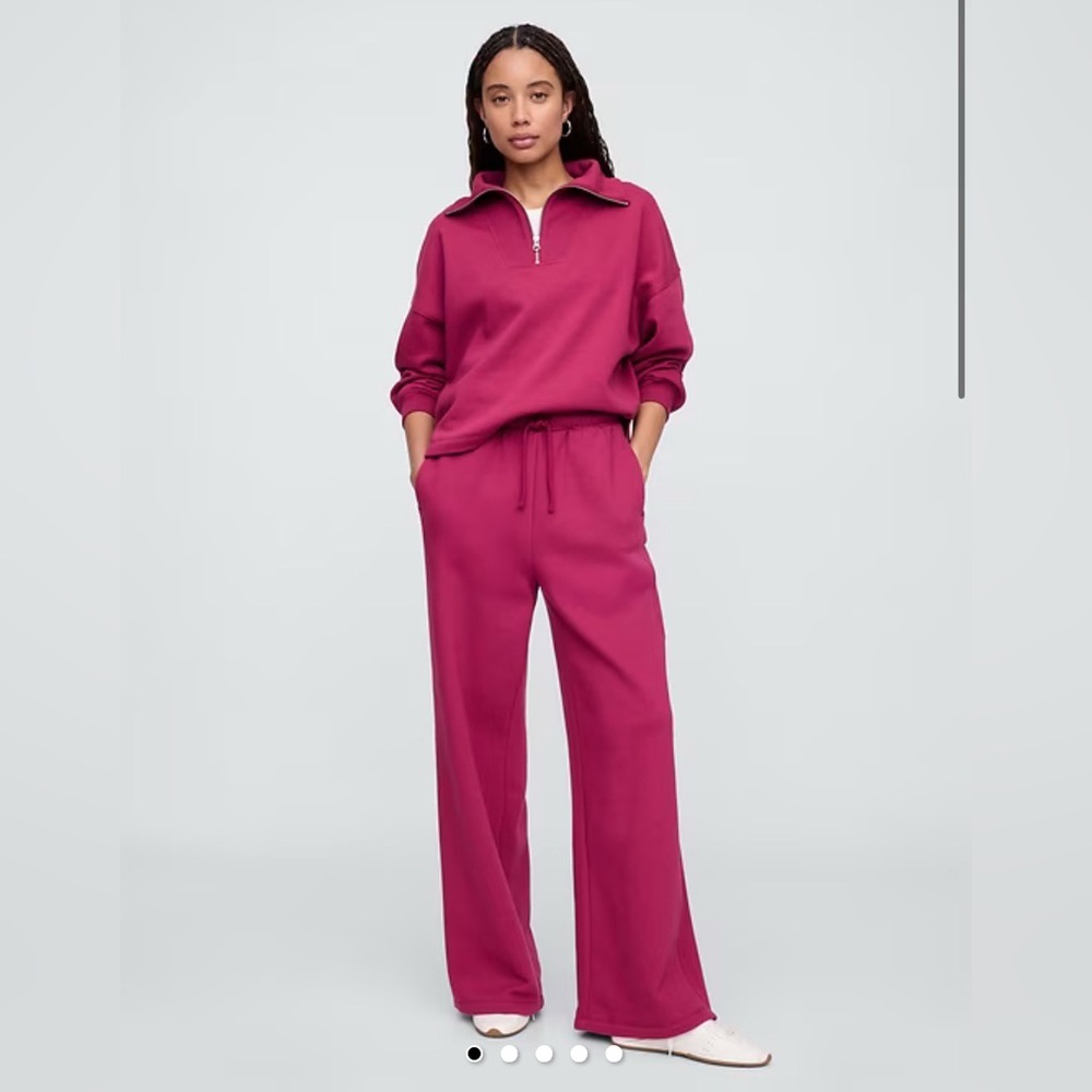 NWT GAP SET Oversized Quarter Zip Sweatshirt Fleece Rib-Seam Wide-Leg Pants S